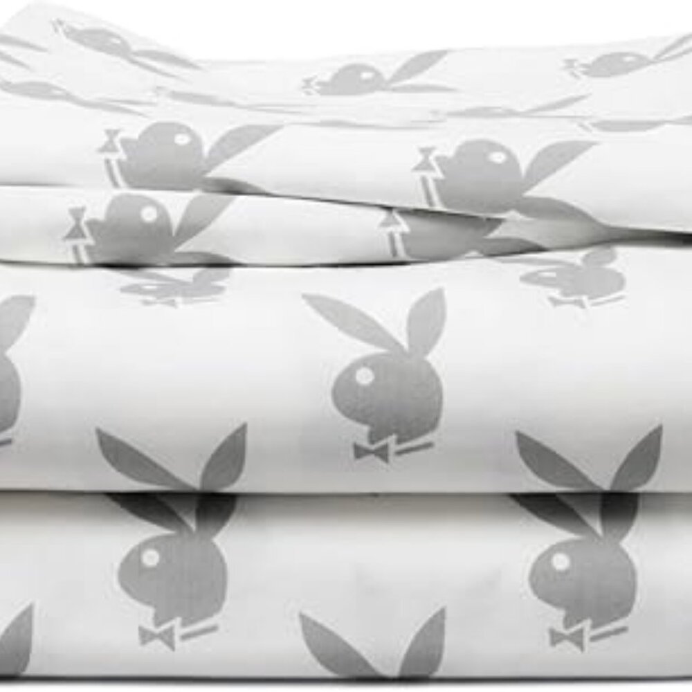 Playboy Gray Bunnies Sheet Set- Full 4pc Gray